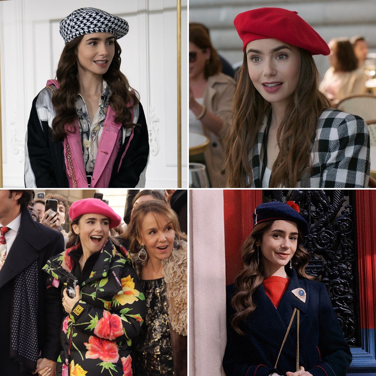 lily collins diện mũ beret trong emily in paris netflix